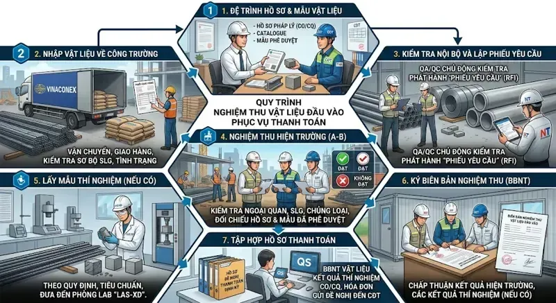 Quy trình nghiệm thu vật liệu đầu vào phục vụ thanh toán