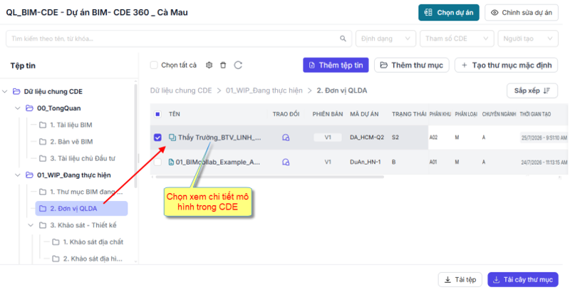 Lựa chọn tệp IFC để mở trong trình xem mô hình của CDE
