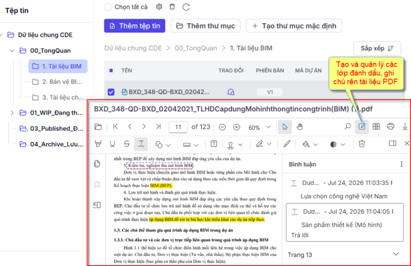 Tài liệu PDF nhiều trang được mở trực tiếp trong giao diện CDE