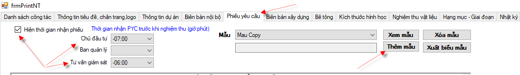 Thiết lập thời gian gửi phiếu yêu cầu cho chủ đầu tư và tư vấn giám sát