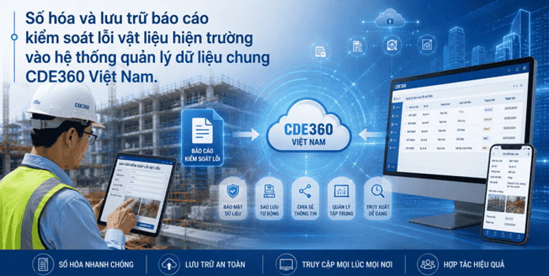 Số hóa và lưu trữ báo cáo kiểm soát lỗi vật liệu hiện trường vào hệ thống quản lý dữ liệu chung CDE360 Việt Nam.