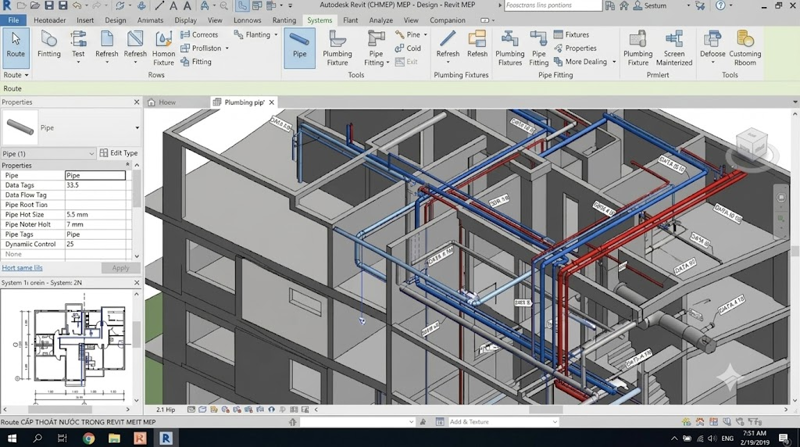 Ảnh minh họa dựng cấp thoát nước trong Revit MEP