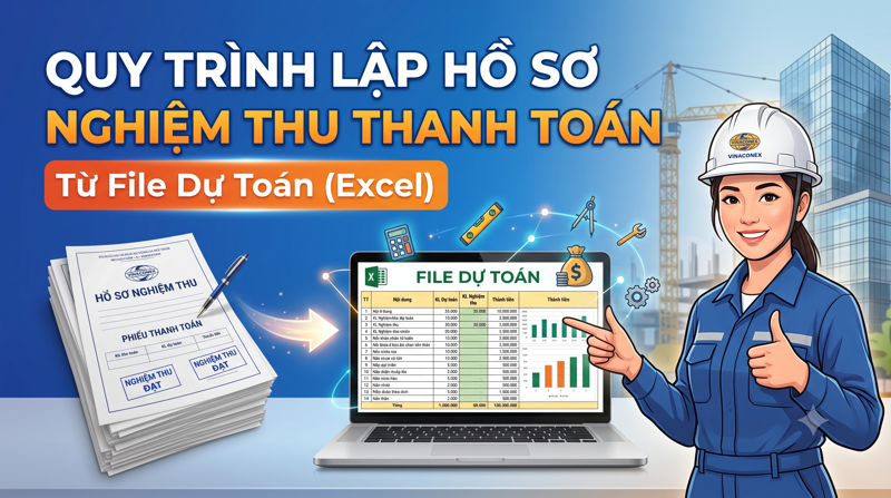 Quy trình lập hồ sơ nghiệm thu thanh toán từ file dự toán