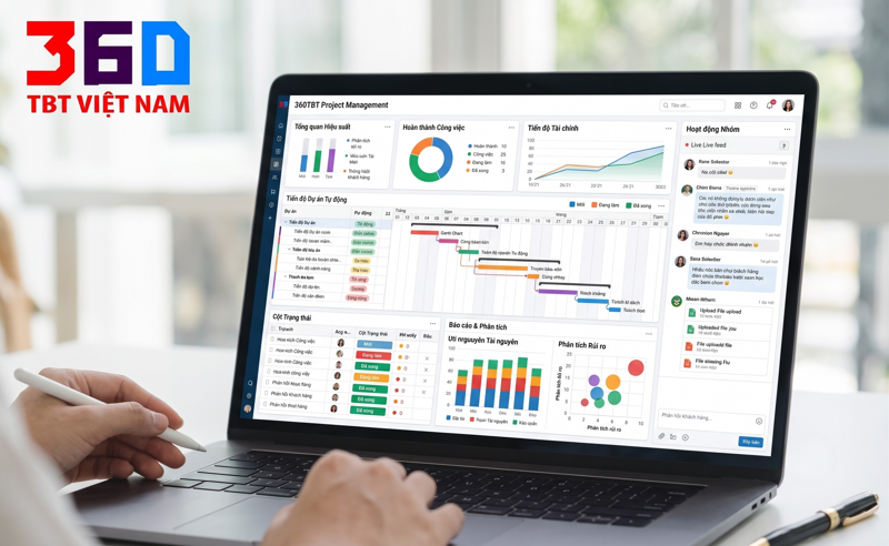 Giao diện minh họa quản lý tiến độ dự án xây dựng trên phần mềm QLDA 360