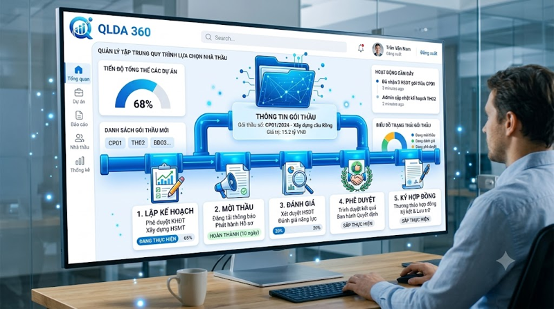 Toàn bộ hồ sơ lựa chọn nhà thầu được quản lý tập trung trên QLDA 360