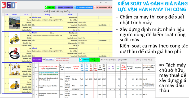 Quản lý máy thi công, sửa chữa, vị trí đang thực hiện