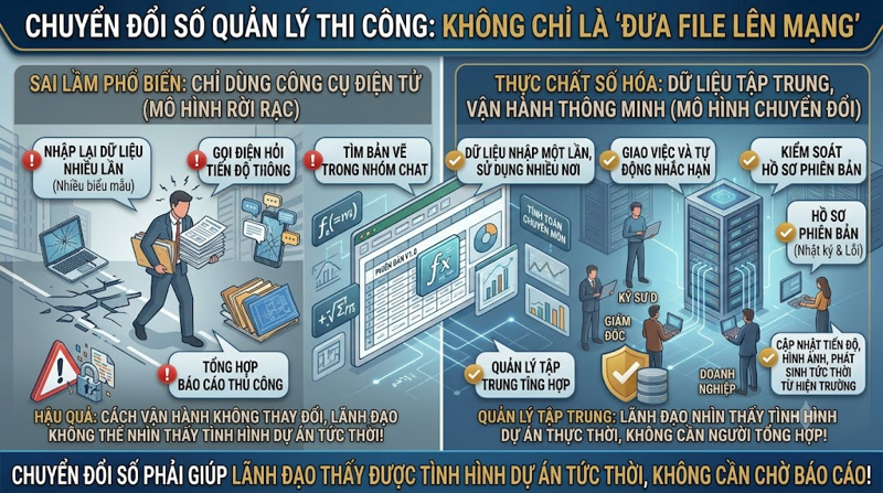 Số hóa quản lý thi công không phải là đưa file Excel lên mạng