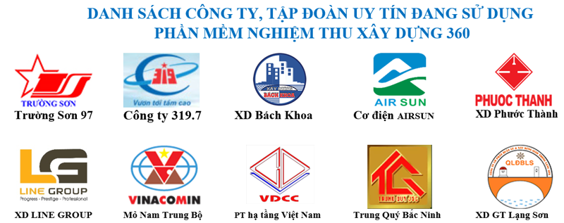 Danh sách đơn vị sử dụng phần mềm Nghiệm thu Xây Dựng 360 Pro