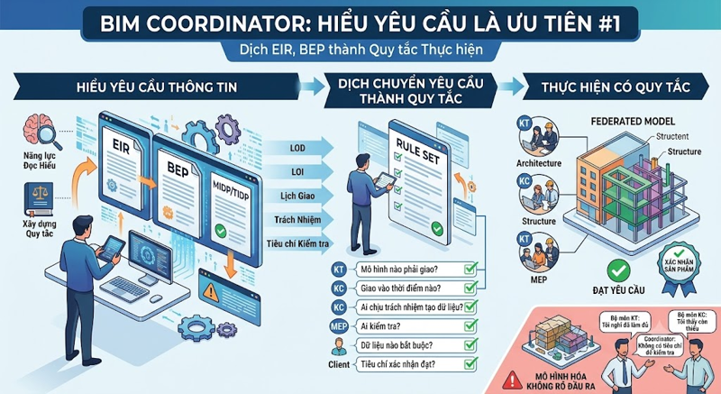 BIM Coordinator phải hiểu yêu cầu thông tin trước khi điều phối mô hình