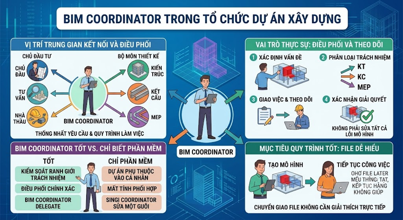 BIM Coordinator đứng ở đâu trong tổ chức dự án?