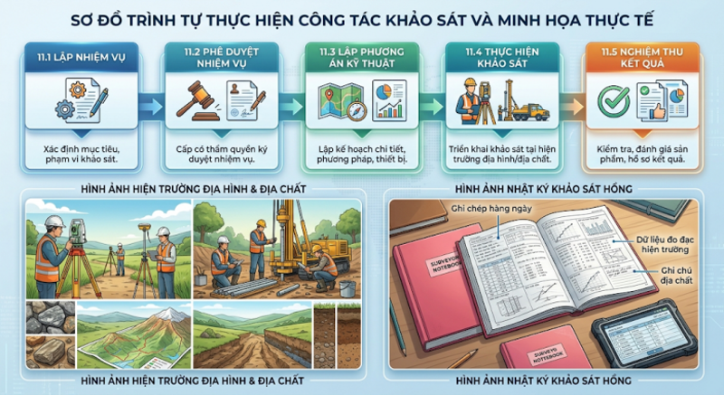 Khảo sát xây dựng được tách thành năm bước để kiểm soát dữ liệu đầu vào thiết kế