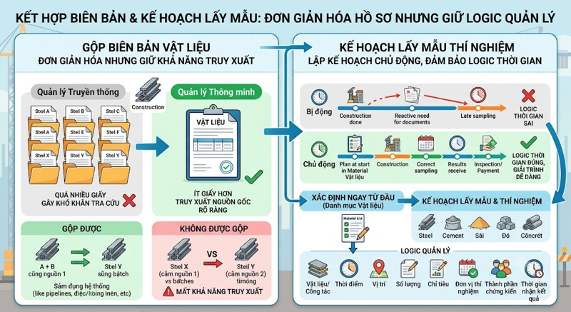Có thể gộp nhiều vật liệu vào một biên bản không?