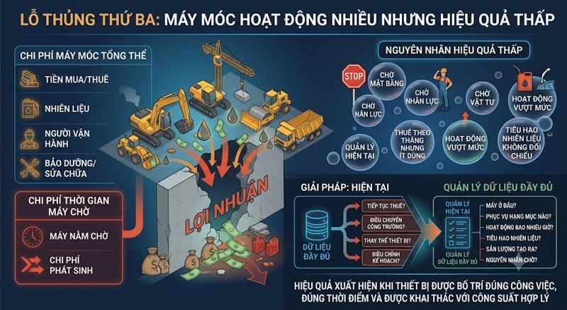 Lỗ thủng thứ ba: Máy móc hoạt động nhiều nhưng hiệu quả thấp