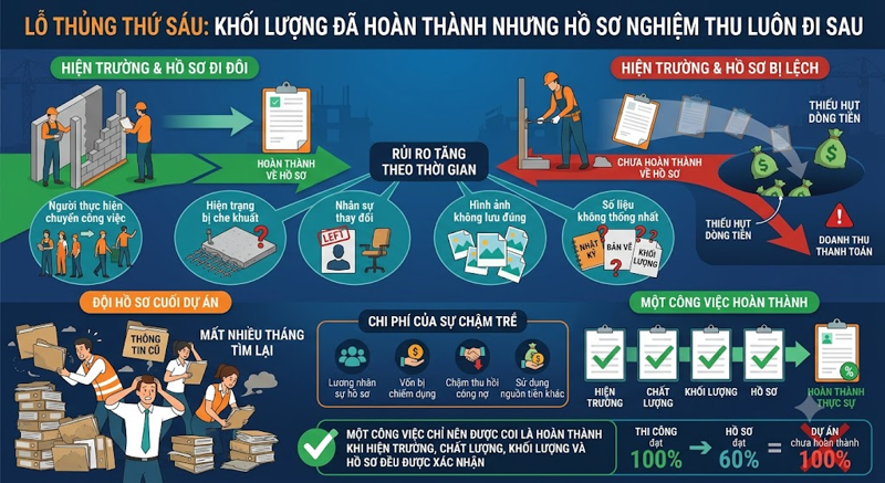 Lỗ thủng thứ sáu: Khối lượng đã hoàn thành nhưng hồ sơ nghiệm thu luôn đi sau