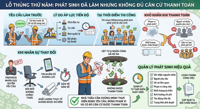 Lỗ thủng thứ năm: Phát sinh đã làm nhưng không đủ căn cứ thanh toán
