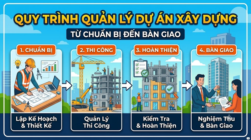 Quy trình quản lý dự án xây dựng từ chuẩn bị đến bàn giao
