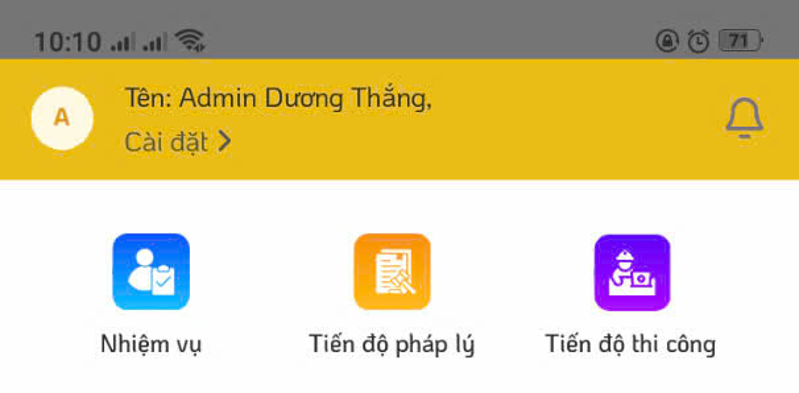 Giao diện phần mềm quản lý dự án BIM Xây Dựng 360 trên điện thoại