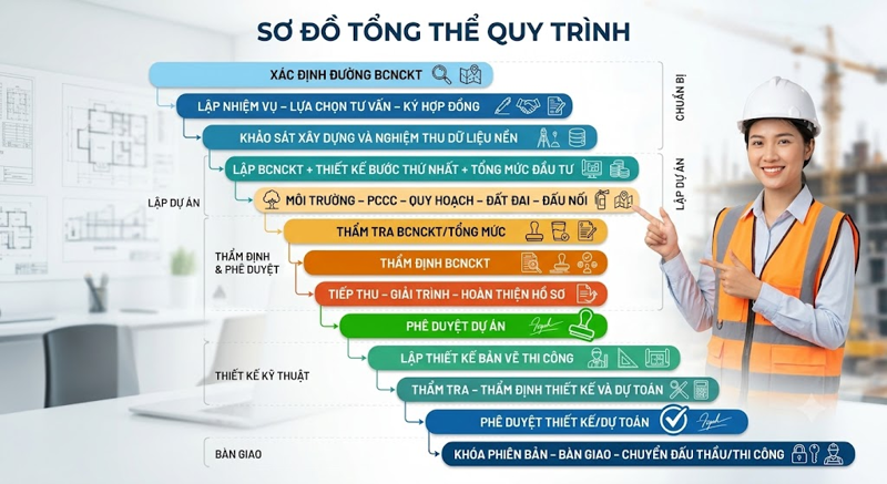Tổng quan quy trình lập Báo cáo nghiên cứu khả thi đầu tư xây dựng dự án nhóm B và nhóm C