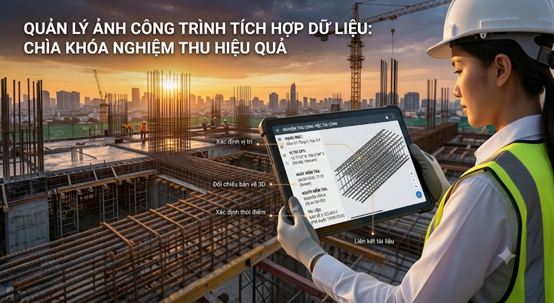 Ảnh hiện trường được gắn với vị trí và hồ sơ nghiệm thu công việc xây dựng