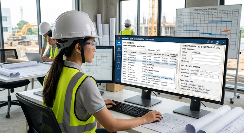 Thiết lập công tác và số liệu nghiệm thu tại màn hình chính
