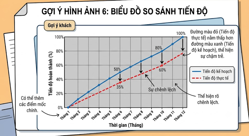  Biểu đồ so sánh hai đường “Tiến độ kế hoạch” và “Tiến độ thực tế”