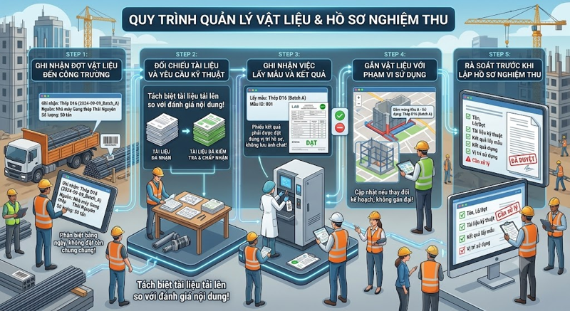 Quy trình quản lý một đợt vật liệu từ lúc nhập đến khi sử dụng