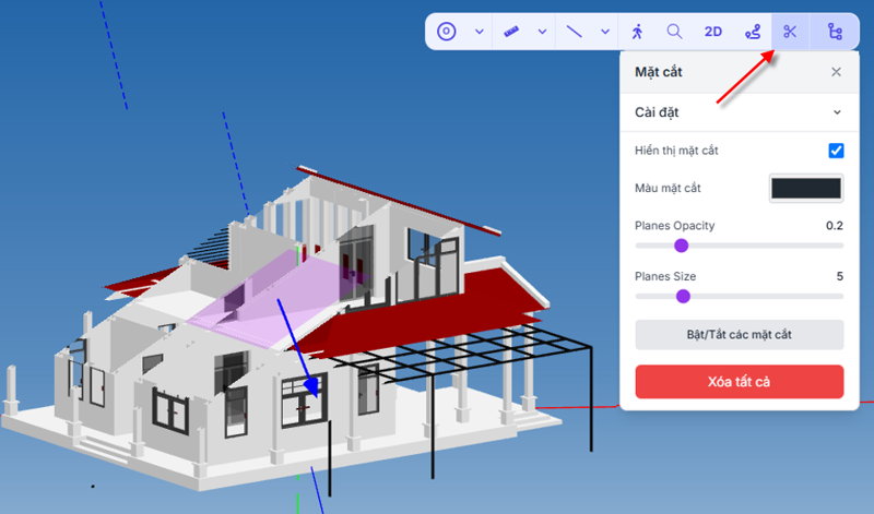 Tạo và điều chỉnh mặt phẳng cắt để kiểm tra các cấu kiện bên trong mô hình BIM