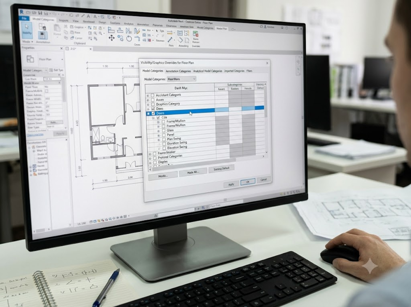 Hộp thoại Visibility/Graphics hiển thị danh mục Doors.
