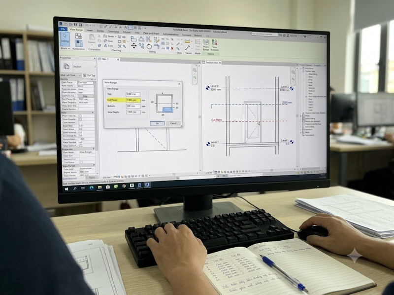 View Range đặt cạnh mặt cắt đi qua cửa.